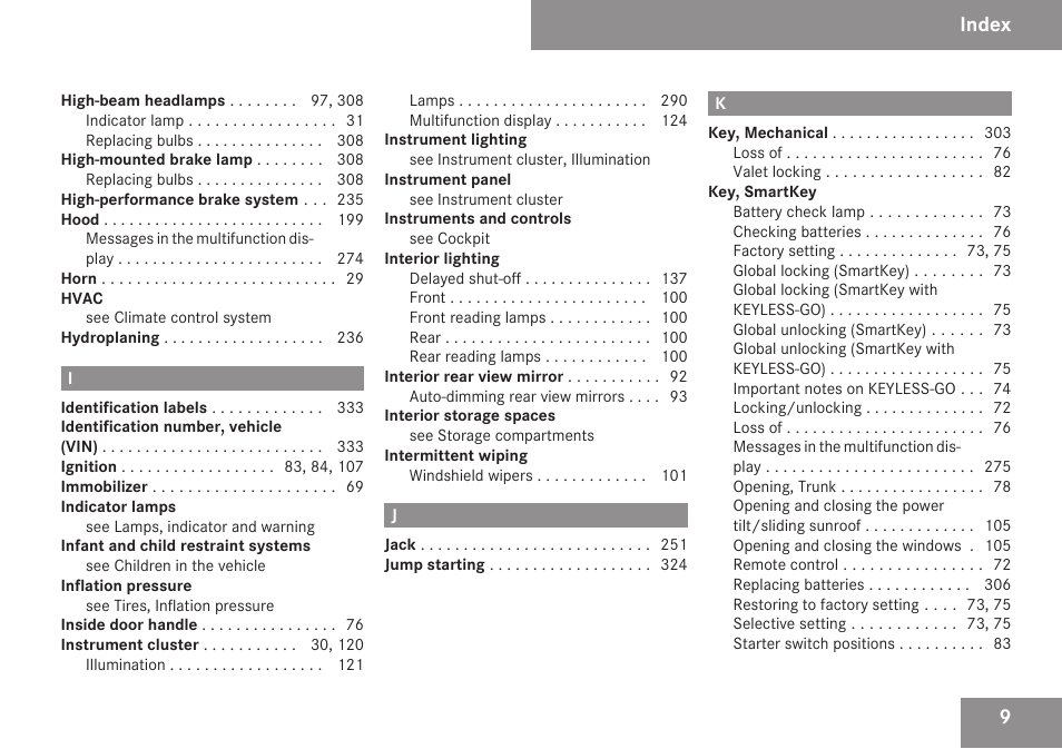 Index | Mercedes-Benz CLS-Class 2009 Owners Manual User Manual | Page 11 / 356