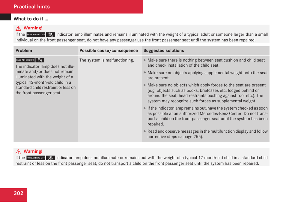 Practical hints | Mercedes-Benz CLS-Class 2009 Owners Manual User Manual | Page 304 / 356