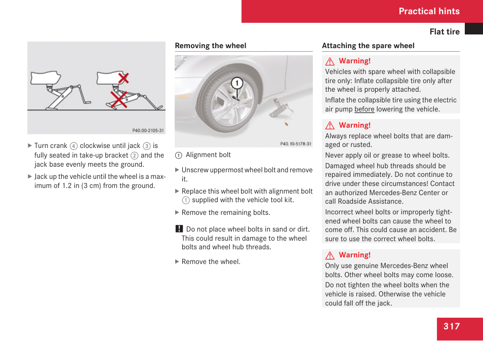 Practical hints | Mercedes-Benz CLS-Class 2009 Owners Manual User Manual | Page 319 / 356