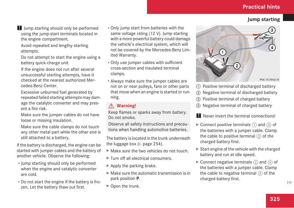 Practical hints | Mercedes-Benz CLS-Class 2009 Owners Manual User Manual | Page 327 / 356