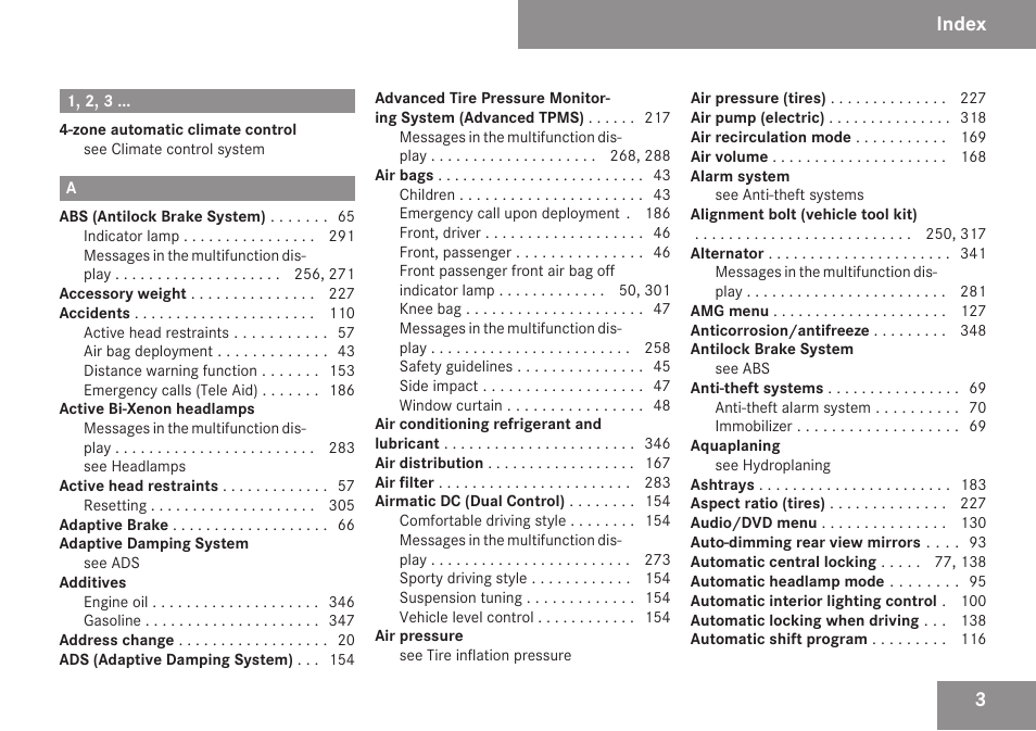 Index | Mercedes-Benz CLS-Class 2009 Owners Manual User Manual | Page 5 / 356