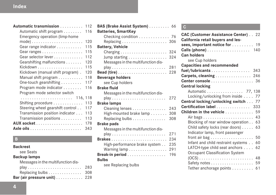 Index | Mercedes-Benz CLS-Class 2009 Owners Manual User Manual | Page 6 / 356