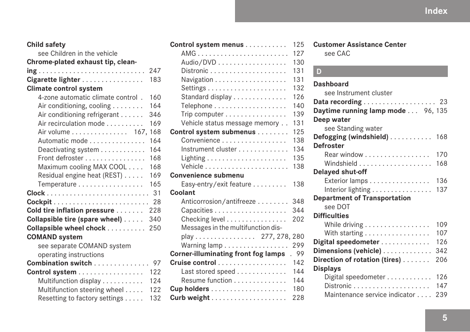 Index | Mercedes-Benz CLS-Class 2009 Owners Manual User Manual | Page 7 / 356