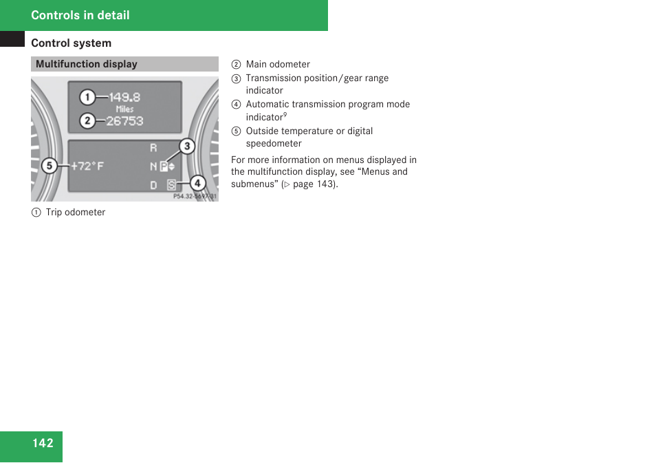 Multifunction display, Controls in detail | Mercedes-Benz M-Class 2009 Owners Manual User Manual | Page 144 / 424