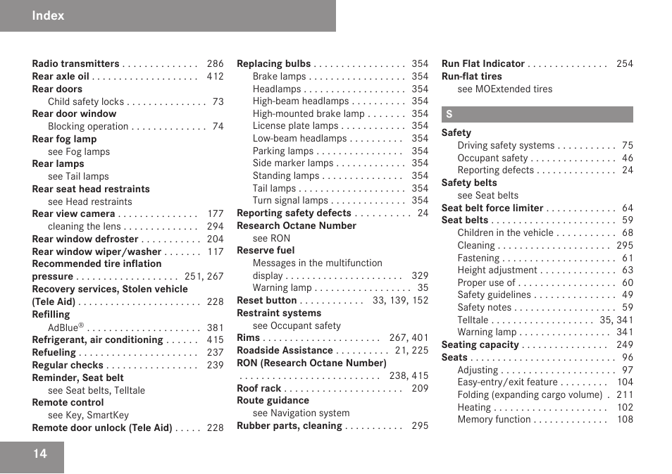 Index | Mercedes-Benz M-Class 2009 Owners Manual User Manual | Page 16 / 424