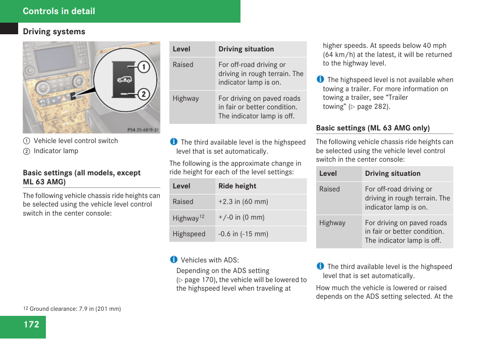 Switch, Controls in detail | Mercedes-Benz M-Class 2009 Owners Manual User Manual | Page 174 / 424
