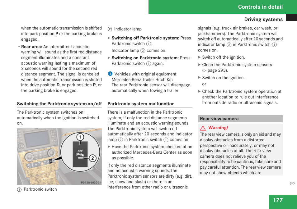 Rear view camera, Controls in detail | Mercedes-Benz M-Class 2009 Owners Manual User Manual | Page 179 / 424