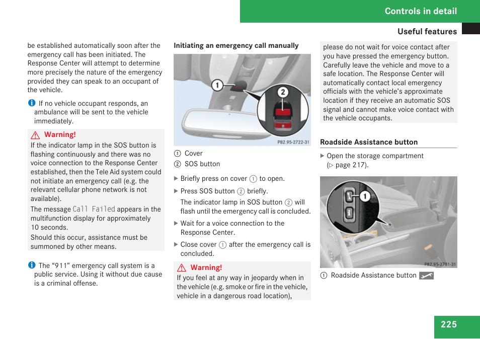 Controls in detail | Mercedes-Benz M-Class 2009 Owners Manual User Manual | Page 227 / 424