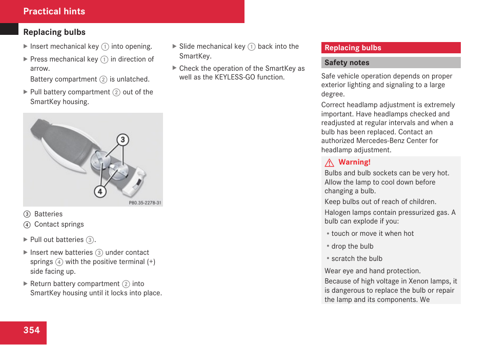 Replacing bulbs, Safety notes, Soon as possible | Practical hints | Mercedes-Benz M-Class 2009 Owners Manual User Manual | Page 356 / 424