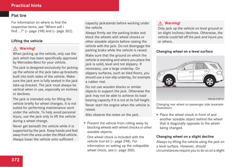 The vehicle, Practical hints | Mercedes-Benz M-Class 2009 Owners Manual User Manual | Page 374 / 424