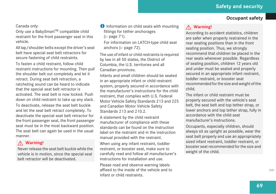 Safety and security | Mercedes-Benz M-Class 2009 Owners Manual User Manual | Page 71 / 424