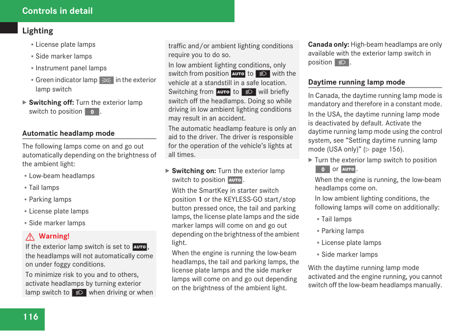 Controls in detail | Mercedes-Benz R-Class 2009 Owners Manual User Manual | Page 118 / 412