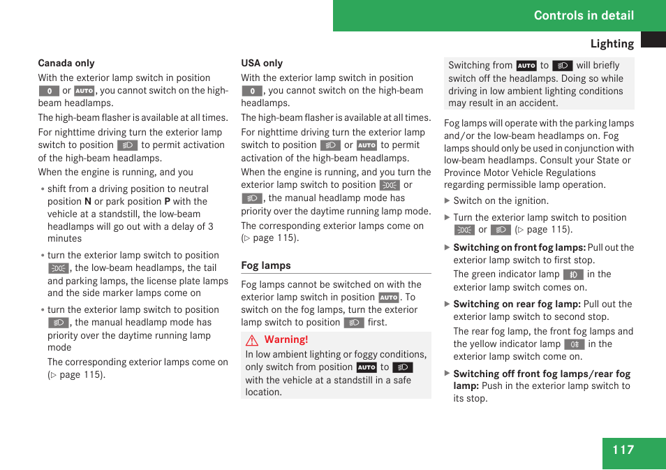 Controls in detail | Mercedes-Benz R-Class 2009 Owners Manual User Manual | Page 119 / 412