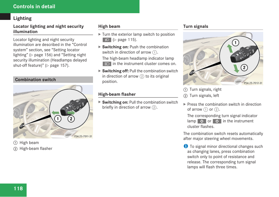 Combination switch, Controls in detail | Mercedes-Benz R-Class 2009 Owners Manual User Manual | Page 120 / 412