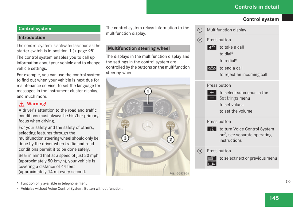 Control system, Introduction, Multifunction steering wheel | Wheel, Controls in detail | Mercedes-Benz R-Class 2009 Owners Manual User Manual | Page 147 / 412