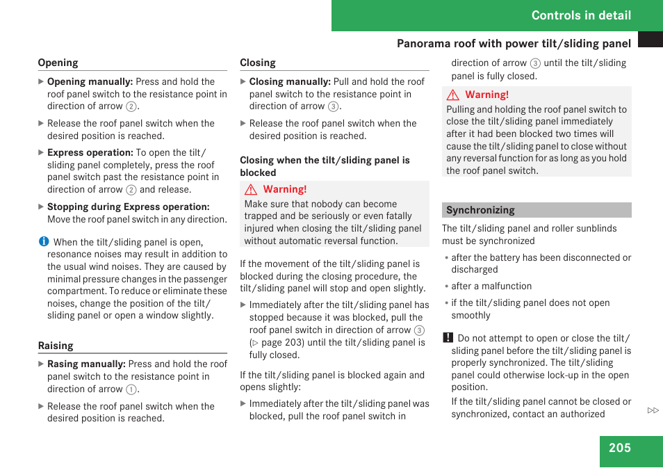 Synchronizing, Controls in detail | Mercedes-Benz R-Class 2009 Owners Manual User Manual | Page 207 / 412