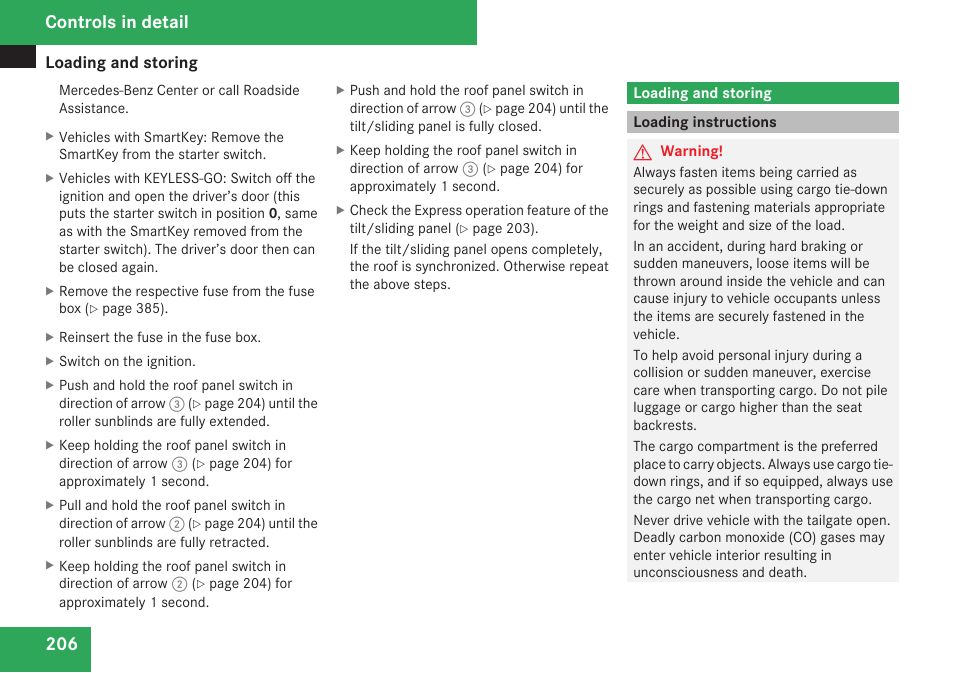 Loading and storing, Loading instructions, To the “loading and storing | Controls in detail | Mercedes-Benz R-Class 2009 Owners Manual User Manual | Page 208 / 412