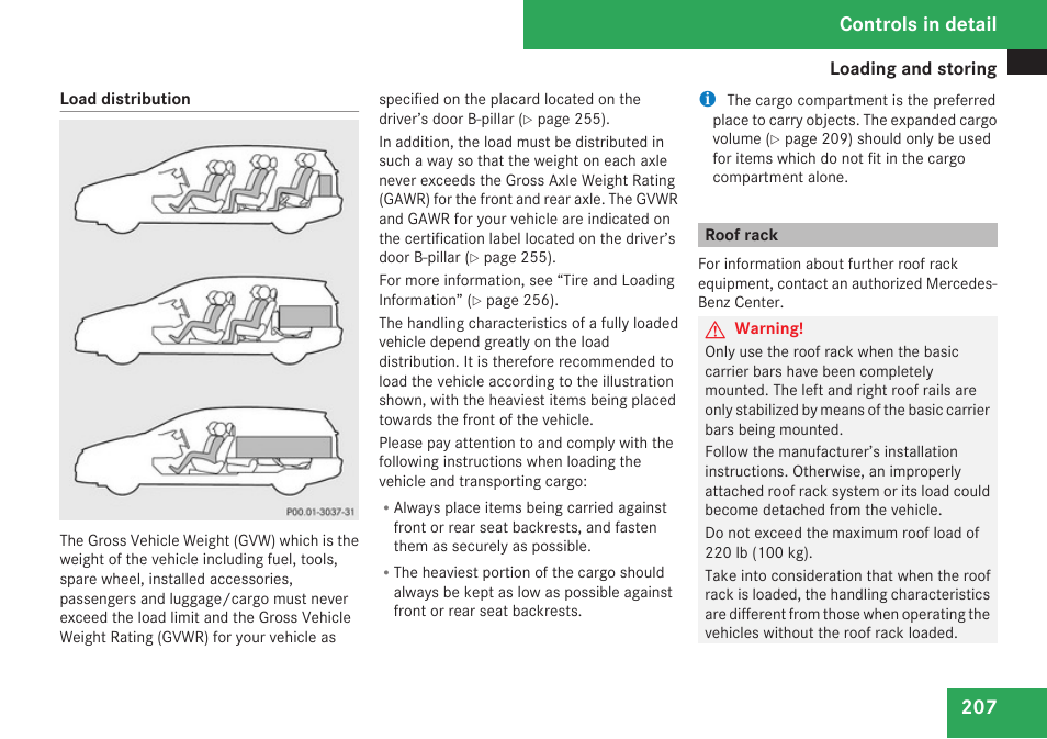 Roof rack, Controls in detail | Mercedes-Benz R-Class 2009 Owners Manual User Manual | Page 209 / 412