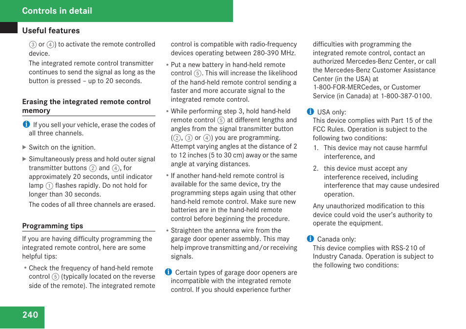 Controls in detail | Mercedes-Benz R-Class 2009 Owners Manual User Manual | Page 242 / 412