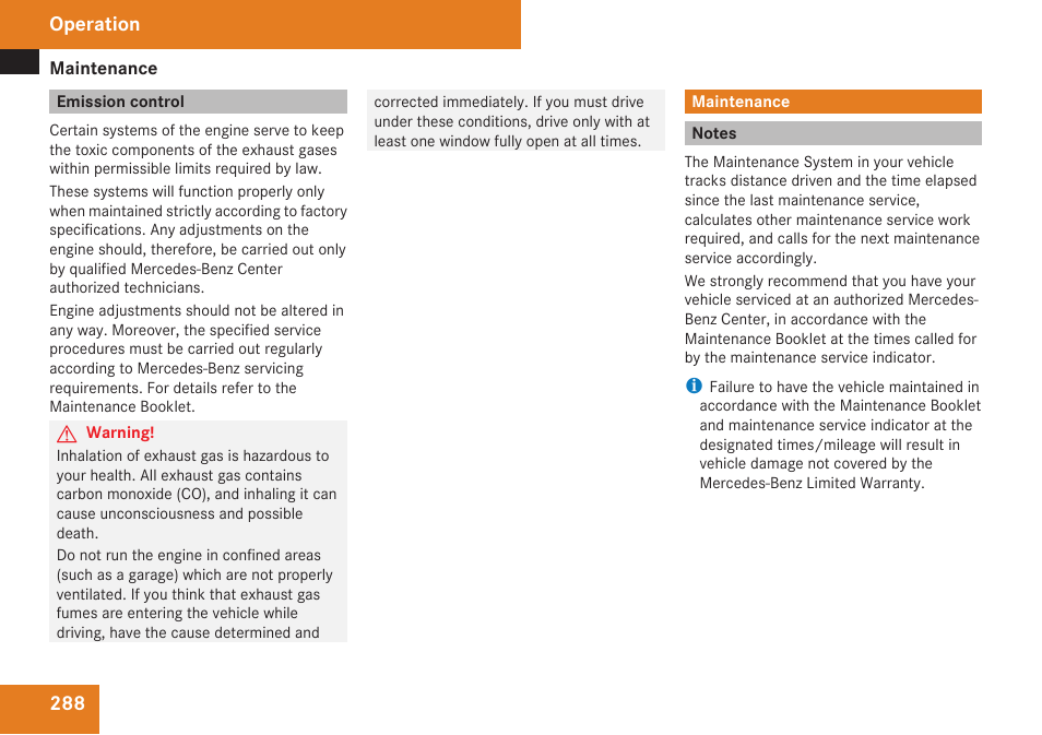 Emission control, Maintenance, Notes | Mercedes-Benz R-Class 2009 Owners Manual User Manual | Page 290 / 412
