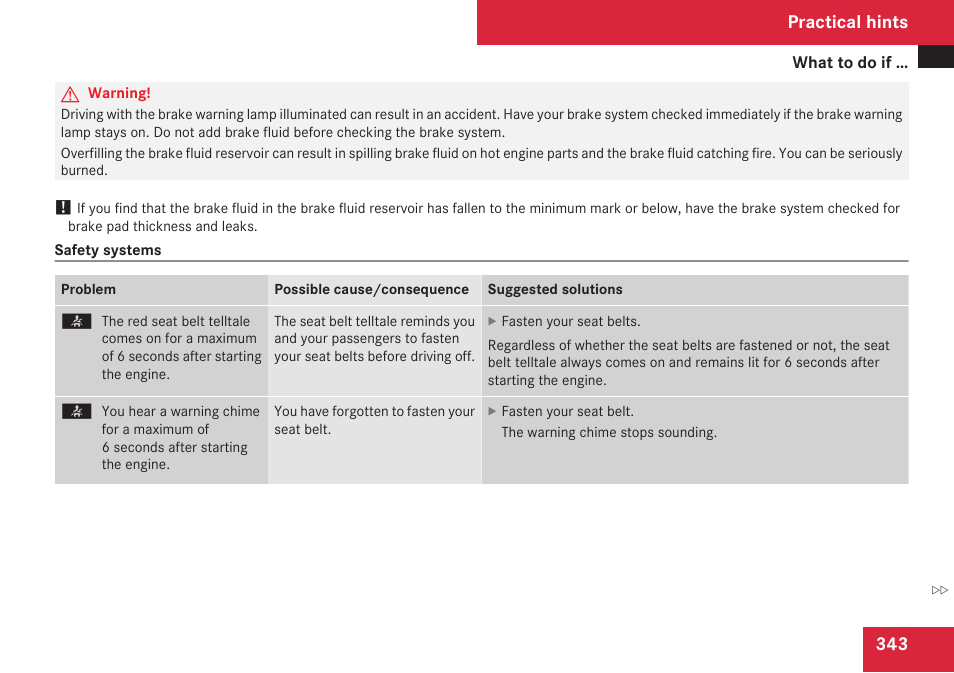 Hints, Practical hints | Mercedes-Benz R-Class 2009 Owners Manual User Manual | Page 345 / 412