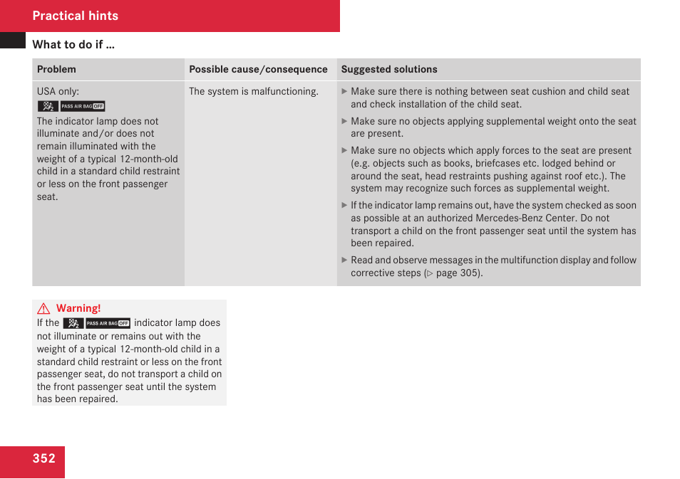 Practical hints | Mercedes-Benz R-Class 2009 Owners Manual User Manual | Page 354 / 412