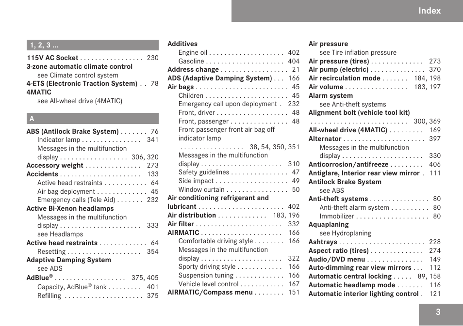 Index | Mercedes-Benz R-Class 2009 Owners Manual User Manual | Page 5 / 412