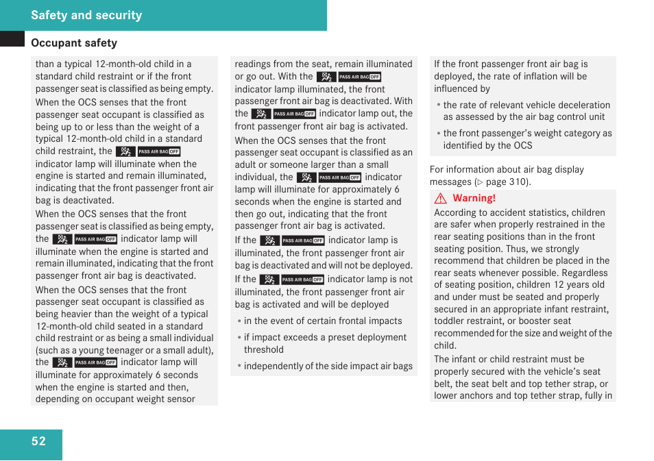 Safety and security | Mercedes-Benz R-Class 2009 Owners Manual User Manual | Page 54 / 412