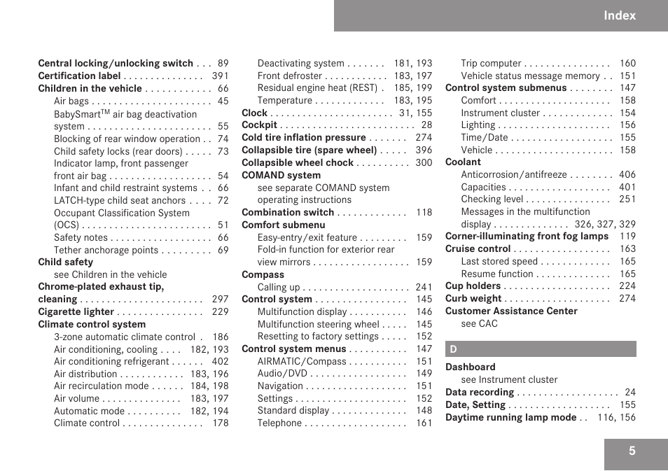 Index | Mercedes-Benz R-Class 2009 Owners Manual User Manual | Page 7 / 412