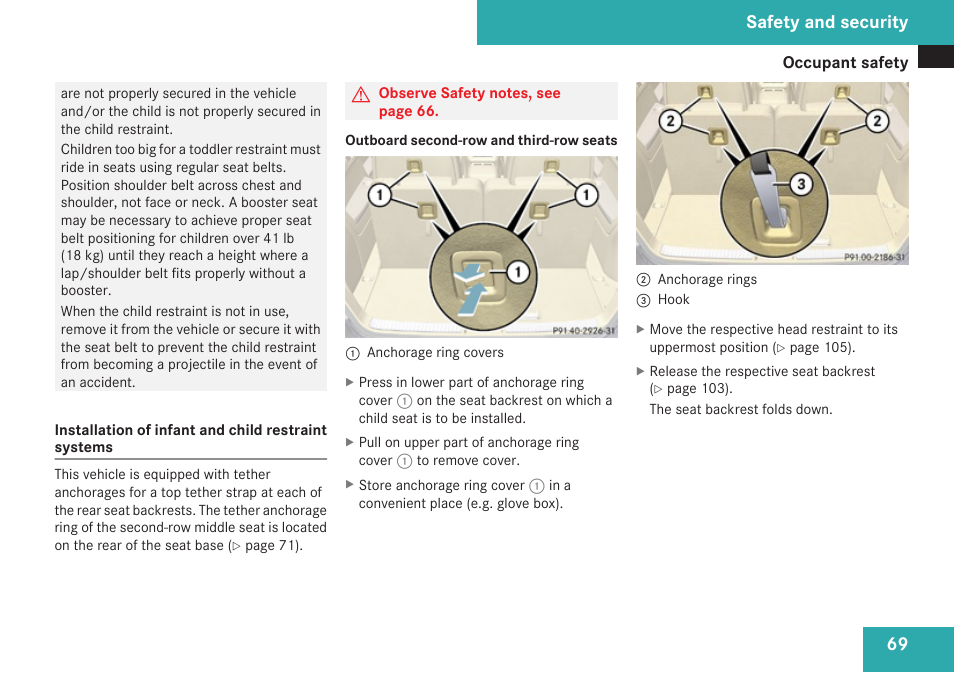 Safety and security | Mercedes-Benz R-Class 2009 Owners Manual User Manual | Page 71 / 412