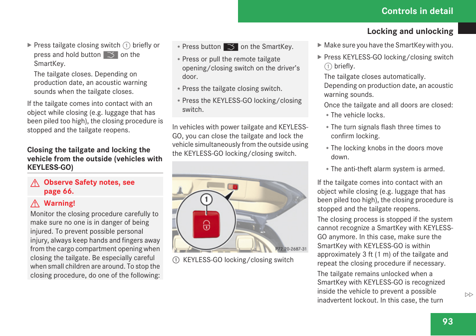 Controls in detail | Mercedes-Benz R-Class 2009 Owners Manual User Manual | Page 95 / 412