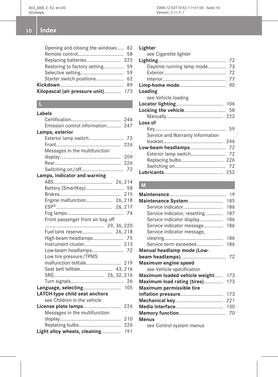 Index | Mercedes-Benz G-Class 2009 Owners Manual User Manual | Page 12 / 264