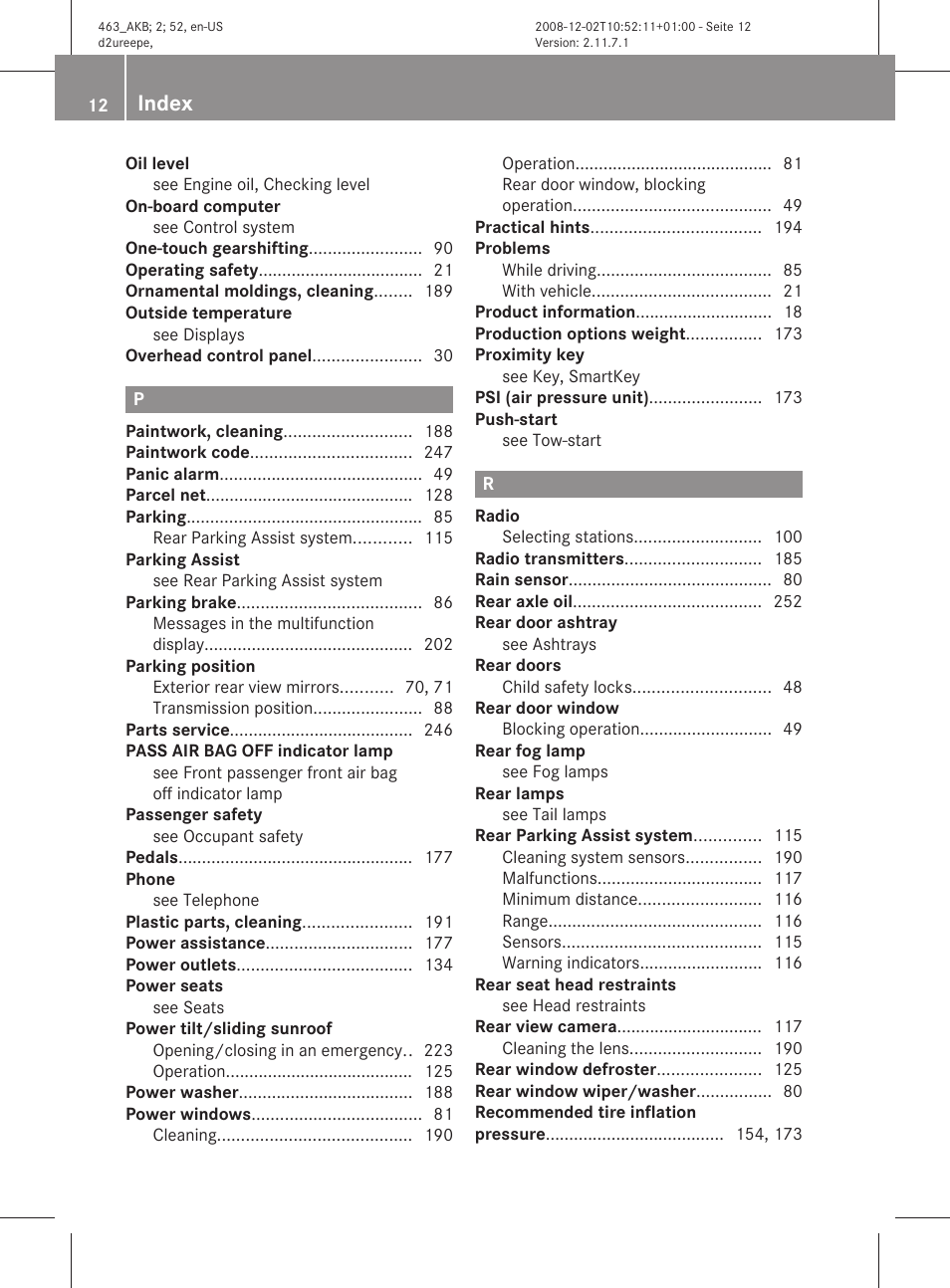Index | Mercedes-Benz G-Class 2009 Owners Manual User Manual | Page 14 / 264