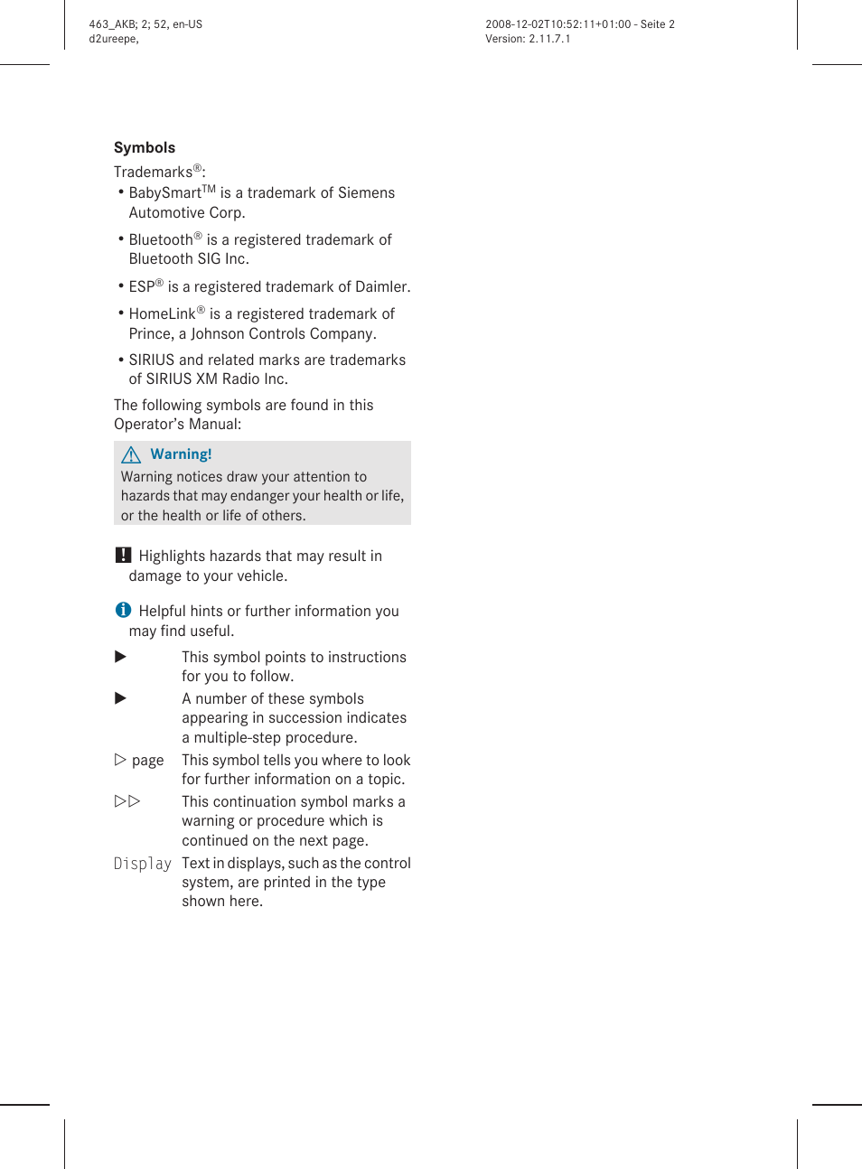 Mercedes-Benz G-Class 2009 Owners Manual User Manual | Page 2 / 264