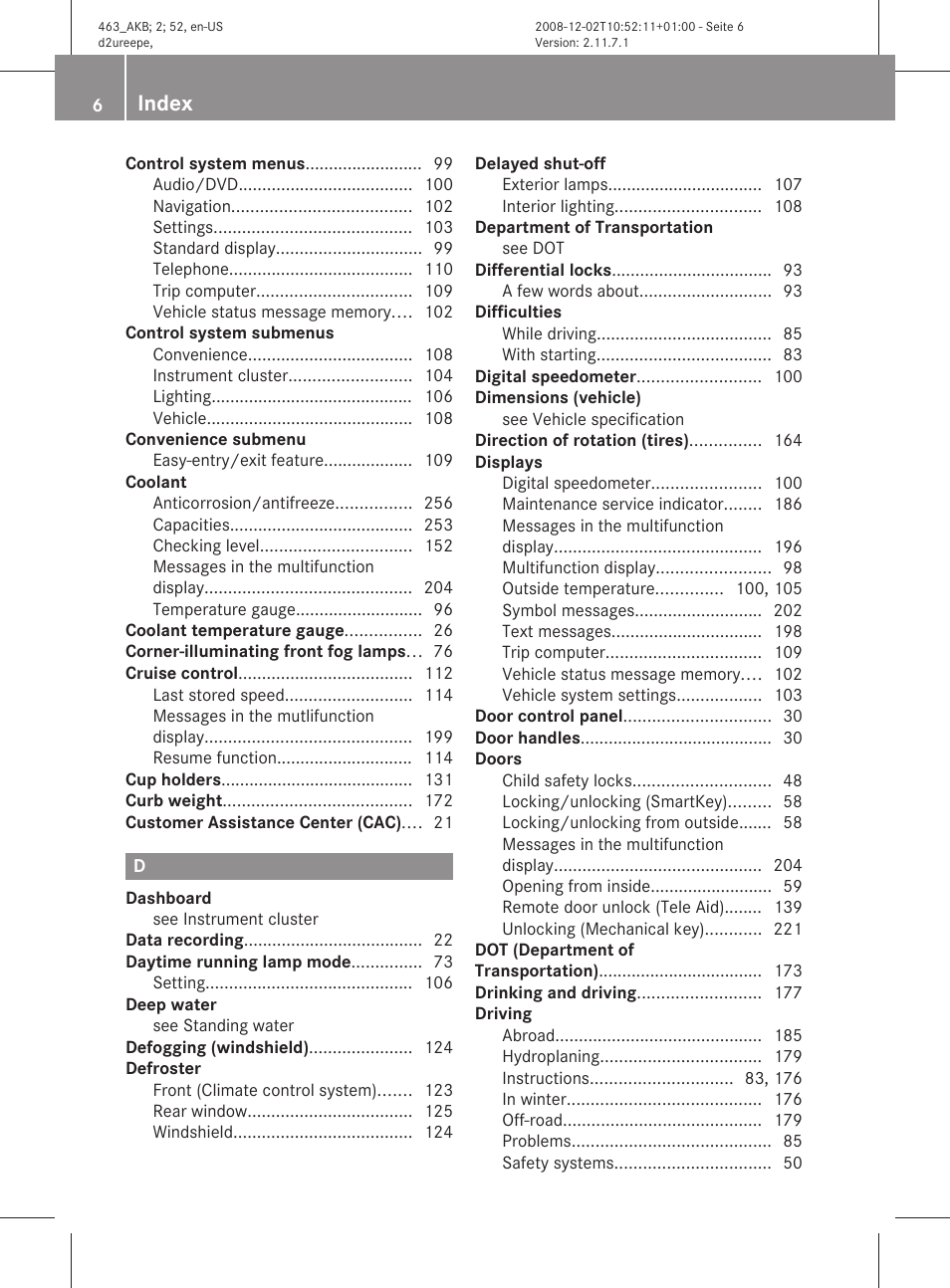 Index | Mercedes-Benz G-Class 2009 Owners Manual User Manual | Page 8 / 264