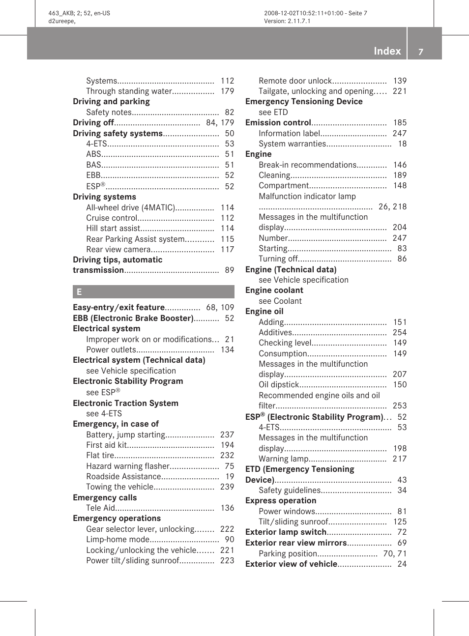 Index | Mercedes-Benz G-Class 2009 Owners Manual User Manual | Page 9 / 264