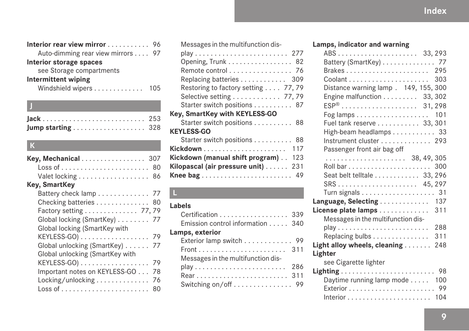 Index | Mercedes-Benz SL-Class 2009 Owners Manual User Manual | Page 11 / 364
