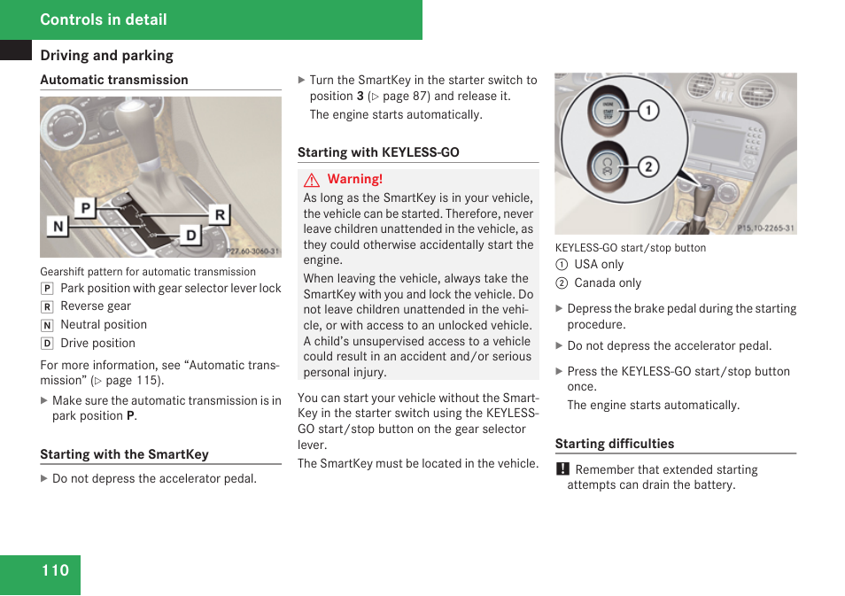 Controls in detail | Mercedes-Benz SL-Class 2009 Owners Manual User Manual | Page 112 / 364