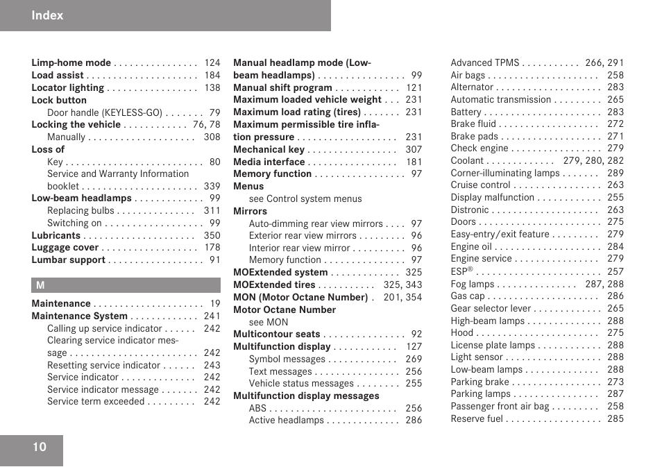 Index | Mercedes-Benz SL-Class 2009 Owners Manual User Manual | Page 12 / 364