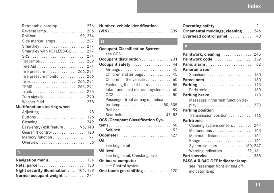 Index | Mercedes-Benz SL-Class 2009 Owners Manual User Manual | Page 13 / 364