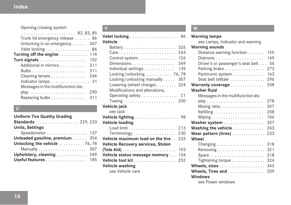 Index | Mercedes-Benz SL-Class 2009 Owners Manual User Manual | Page 18 / 364