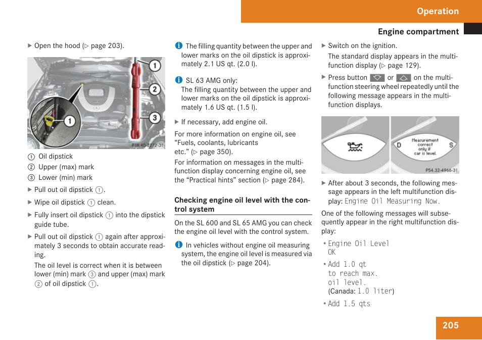 Operation | Mercedes-Benz SL-Class 2009 Owners Manual User Manual | Page 207 / 364