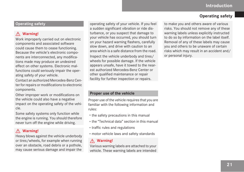 Operating safety, Proper use of the vehicle, Introduction | Mercedes-Benz SL-Class 2009 Owners Manual User Manual | Page 23 / 364
