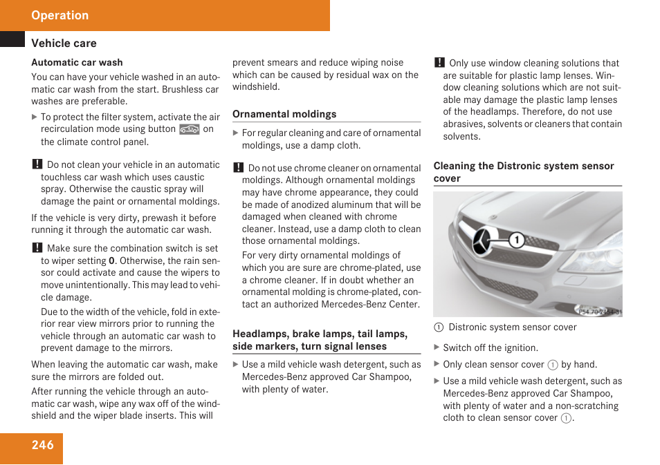 Sensor cover, see, Operation | Mercedes-Benz SL-Class 2009 Owners Manual User Manual | Page 248 / 364