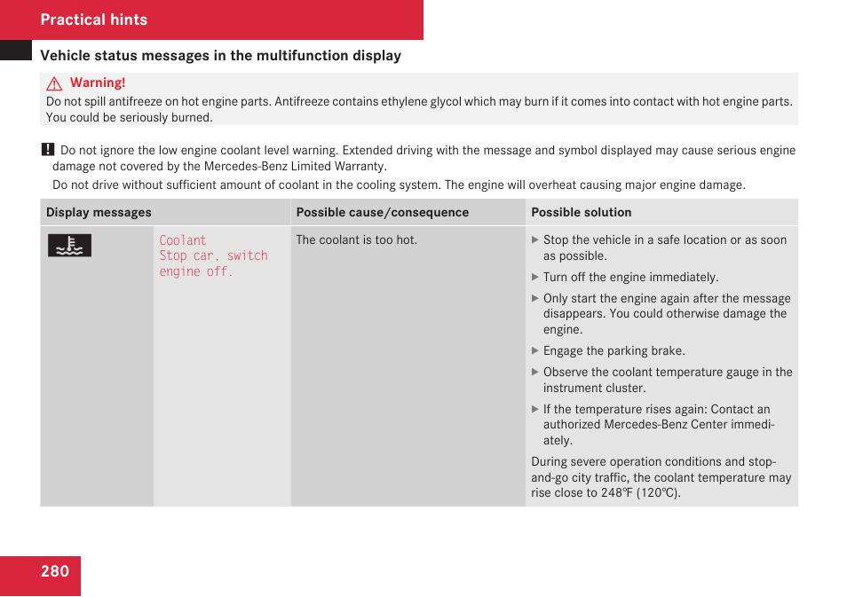 Practical hints | Mercedes-Benz SL-Class 2009 Owners Manual User Manual | Page 282 / 364