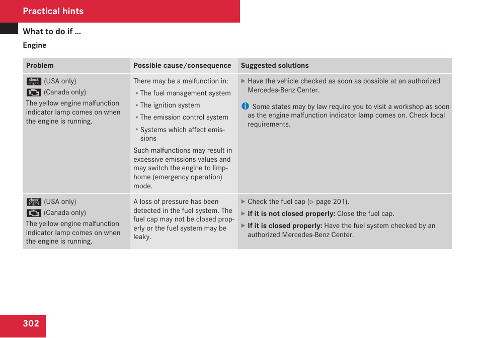 Hints, Practical hints | Mercedes-Benz SL-Class 2009 Owners Manual User Manual | Page 304 / 364