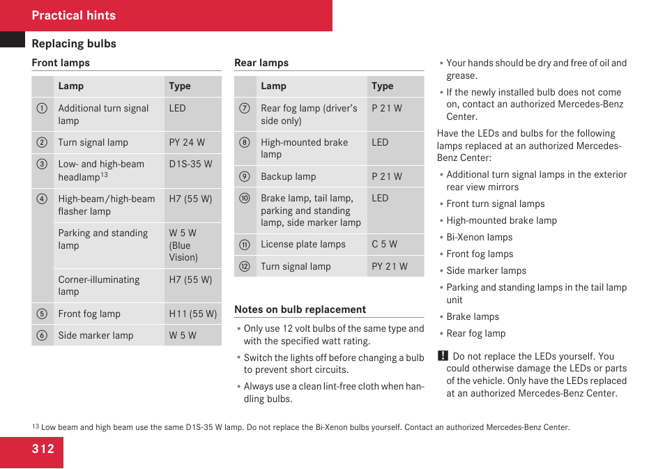 Practical hints | Mercedes-Benz SL-Class 2009 Owners Manual User Manual | Page 314 / 364