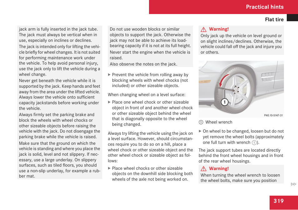Practical hints | Mercedes-Benz SL-Class 2009 Owners Manual User Manual | Page 321 / 364