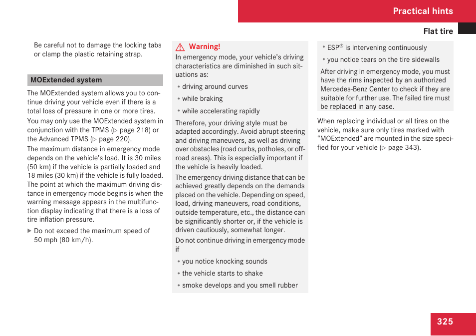 Moextended system, Practical hints | Mercedes-Benz SL-Class 2009 Owners Manual User Manual | Page 327 / 364
