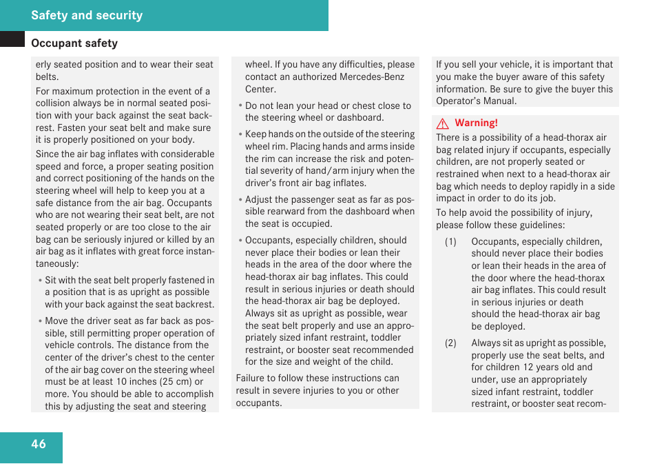 Safety and security | Mercedes-Benz SL-Class 2009 Owners Manual User Manual | Page 48 / 364